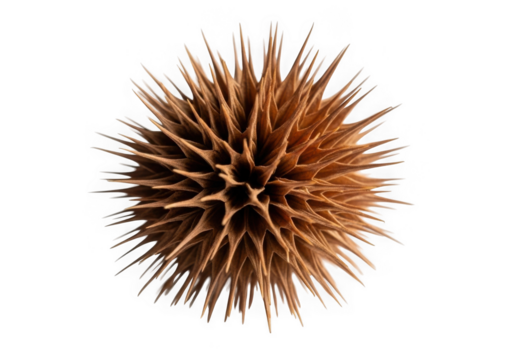 Close up of a spiky seed pod isolated on transparent background