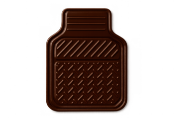 Brown rubber car floor mat for protecting vehicle interior from dirt and wear, transparent background