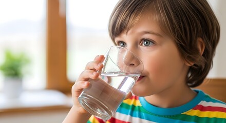 child boy kid drinking water from bottle pure clean health