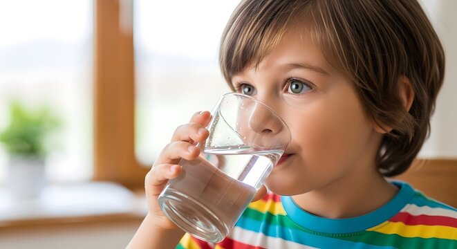 child boy kid drinking water from bottle pure clean health