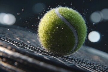Tennis ball impact on racket strings with motion blur