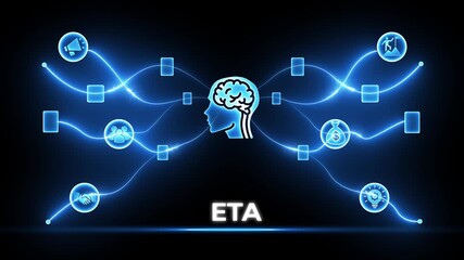 Business concept of ETA with human brain and connecting icons on dark background acronym - Powered by Adobe
