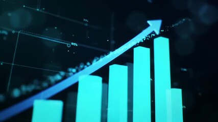 Futuristic financial graph with rising arrow and glowing blue trend, Digital business growth and market success concept.Blue arrow graph rising up financial growth and positive trend on dark , - Powered by Adobe