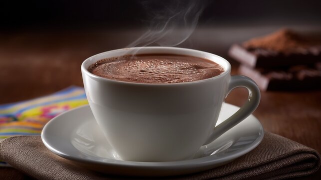 Taza de chocolate caliente en la mesa