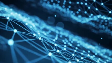 Abstract blue network connections glowing nodes and lines moving through digital space, Abstract blue digital network with glowing nodes and data lines, Futuristic technology connection concept. - Powered by Adobe