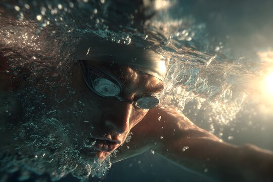 Underwater swimmer captured in dynamic motion