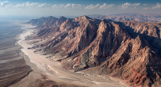 Majestic Edom Heights: The Rocky Desert Mountains Overlooking the Arava Plain and Sparse Vegetation in the Distant Wadi