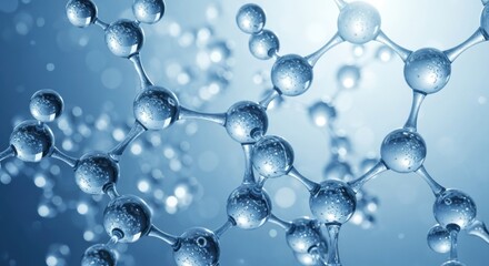 Obraz premium Molecular Structure: 3D Render of Interconnected Spheres with Blue Hues