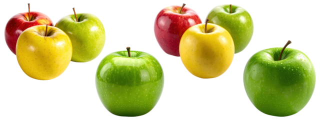 Collection of fresh red, green, and yellow apples