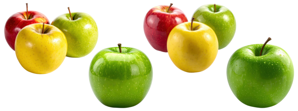 Collection of fresh red, green, and yellow apples
