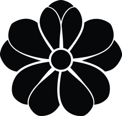 Simple black fivepetal flower shape with rounded petals isolated on white background