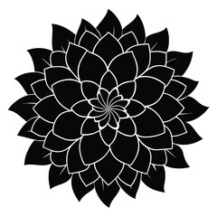 Black dahlia flower silhouette isolated on white background