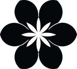 Black six petal flower silhouette isolated on white background