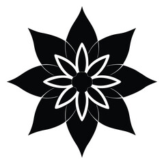 Black stylized eight petal flower isolated on white background