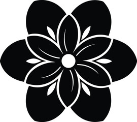 Black stylized six petal flower with inner detail isolated on white background