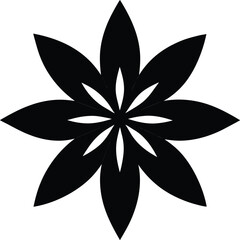 Black eight petal flower silhouette isolated on white background