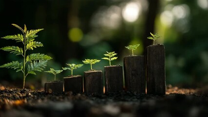 Bright green plant with increased growth and sunshine  The graph represents the advancement of a carbon-neutral economy and sustainable investment.  optimism in the natural world - Powered by Adobe