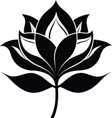 Black lotus flower silhouette isolated on white background