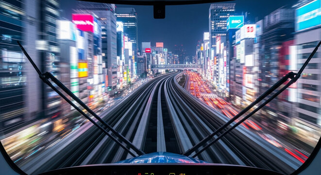 High Speed Technology Maitrorail City Motion Urban Transit Night Lines Track Concept