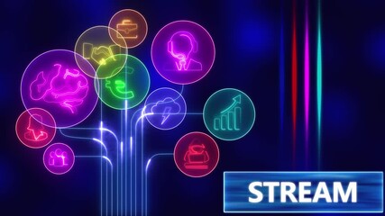 Digital stream concept with business icons and data flow on blue background technology network - Powered by Adobe