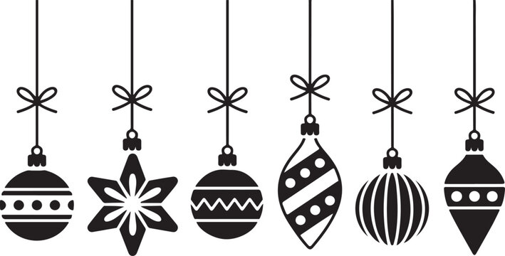 Christmas ball set. Black silhouette Christmas ball vector illustration, set of Christmas balls