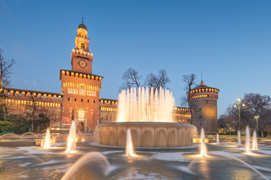 Sforzesco Castle and Fountain in Milan, Italy 910