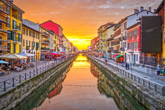 Naviglio Canal, Milan, Lombardy, Italy at Dusk 915