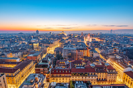 Milan, Italy Aerial Cityscape at Dusk 912