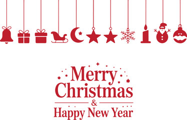 Hanging christmas icons and new year greetings