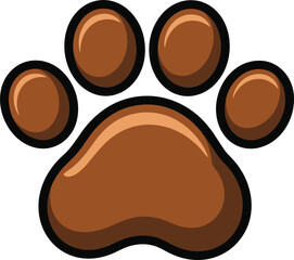 Brown cartoon paw print with black outline and glossy effect animal © SUMAIA
