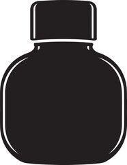 Black Silhouette of an Ink Bottle with Cap on a White Background inkwell writing on transparent background