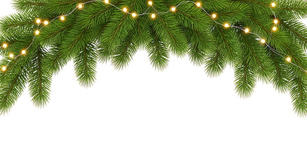Christmas Tree Branches with Warm String Lights Border Keywords: Christmas, holiday, decoration