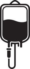 Black silhouette of an IV drip bag with a coiled tube on a white background IV drip medical on transparent background