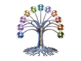 Colorful tree with spheres isolated on transparent background, a unique design