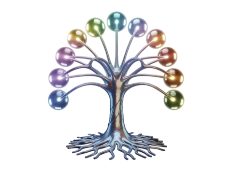 Colorful tree with spheres isolated on transparent background, a unique design