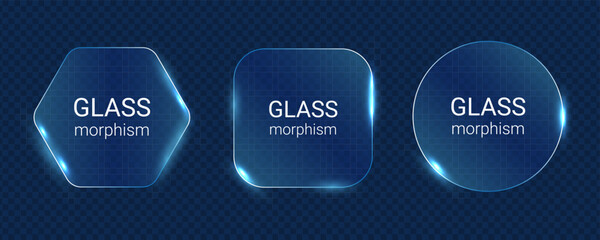 Glassmorphism shapes set with neon glowing effect