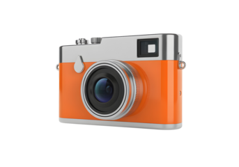Retro orange camera with silver accents embodies classic photography style and vintage aesthetic appeal