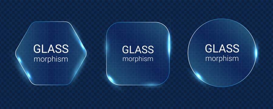 Glassmorphism shapes set with neon glowing effect
