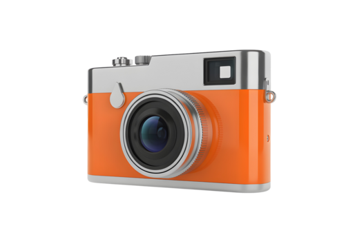 Retro orange camera with silver accents embodies classic photography style and vintage aesthetic appeal