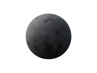Dark gray stone sphere isolated on transparent background, smooth and round