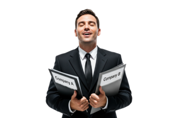 Happy businessman celebrating a successful merger between two companies