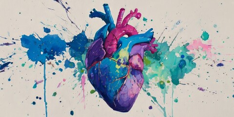 Colorful heart illustration with splashes of paint captures artistic expression of emotion and vitality