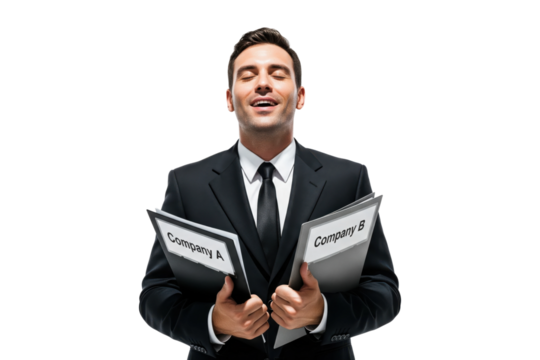 Happy businessman celebrating a successful merger between two companies