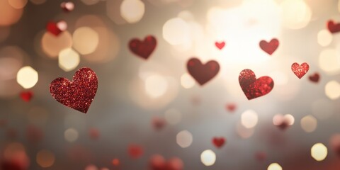 Glittering red hearts create a magical atmosphere for a romantic celebration or special event