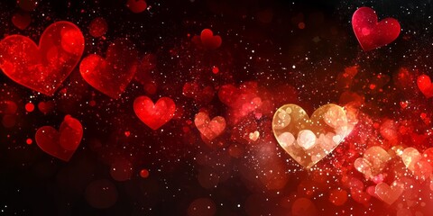 Colorful heart patterns create a romantic atmosphere with sparkles and vibrant colors suitable for celebration or decoration