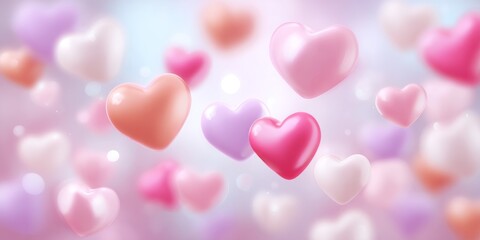 Floating hearts in different colors create a festive and dreamy atmosphere for celebrations and special occasions