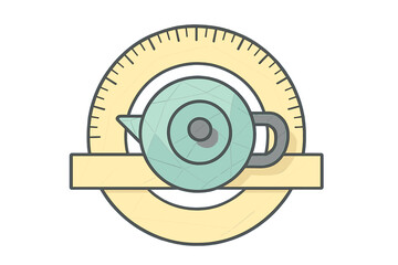 Teapot icon centered on circular measuring tool badge design
