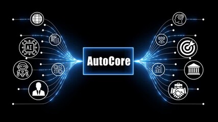 auto core network, business and technology concept on black background 