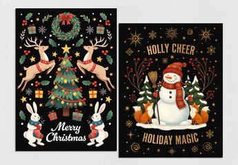 Whimsical Christmas Animal Poster Layout Set