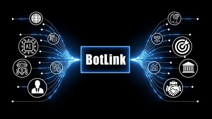 bot link network, business and technology concept on black background 
